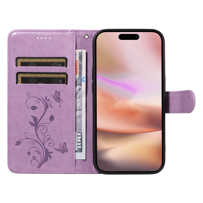 For iPhone 16 Plus Apricot Blossom Embossed Pattern Wallet Case