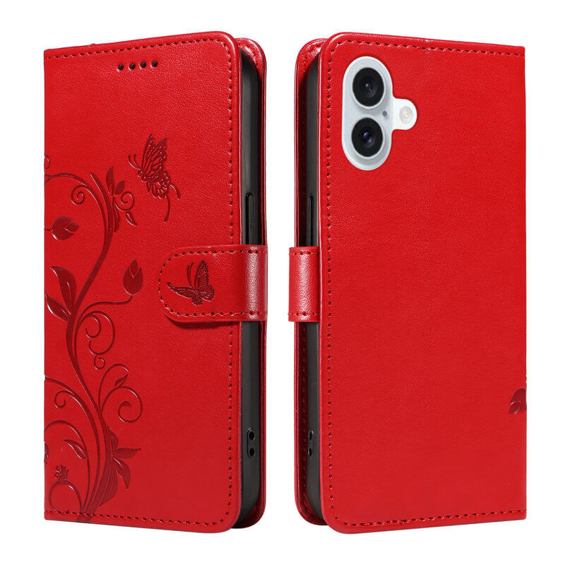 For iPhone 16 Plus Apricot Blossom Embossed Pattern Wallet Case