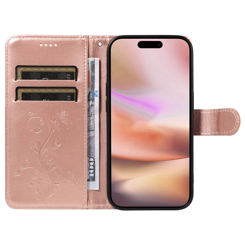 For iPhone 16 Plus Apricot Blossom Embossed Pattern Wallet Case