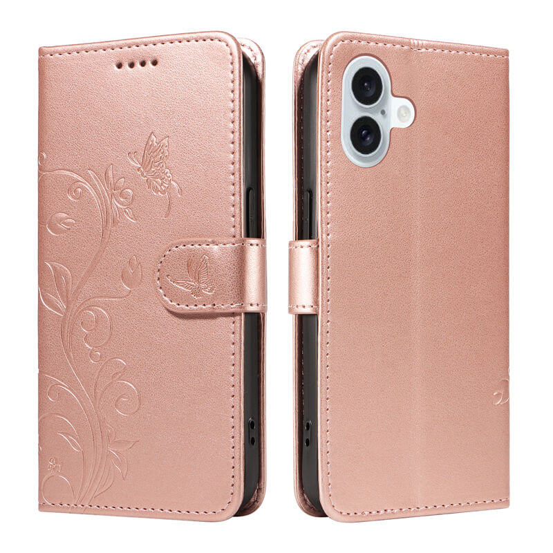 For iPhone 16 Plus Apricot Blossom Embossed Pattern Wallet Case