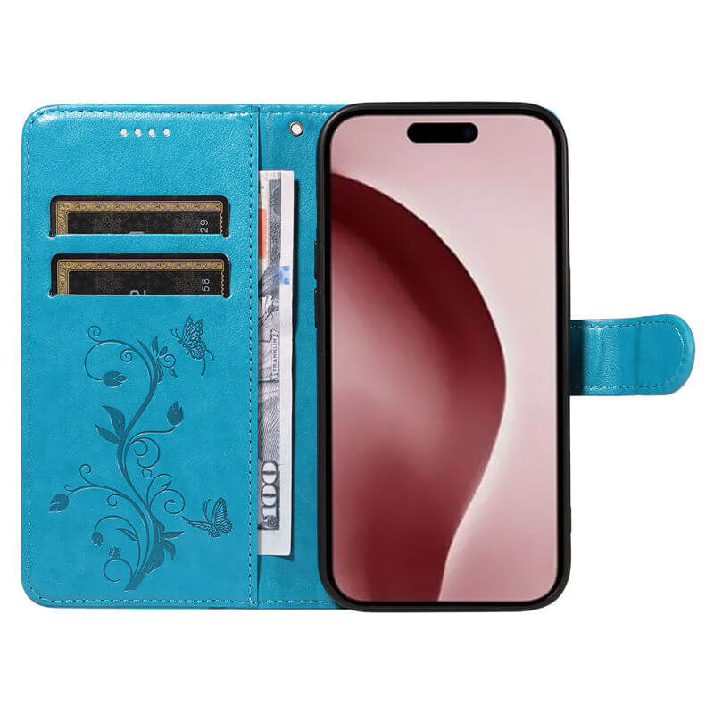 For iPhone 16 Pro Apricot Blossom Embossed Pattern Wallet Case