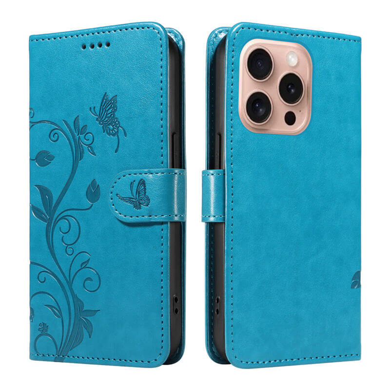 For iPhone 16 Pro Max Apricot Blossom Embossed Pattern Wallet Case