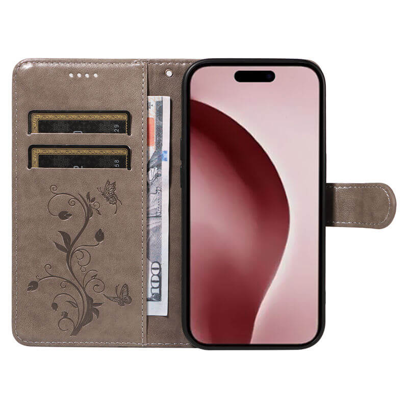 For iPhone 16 Pro Max Apricot Blossom Embossed Pattern Wallet Case