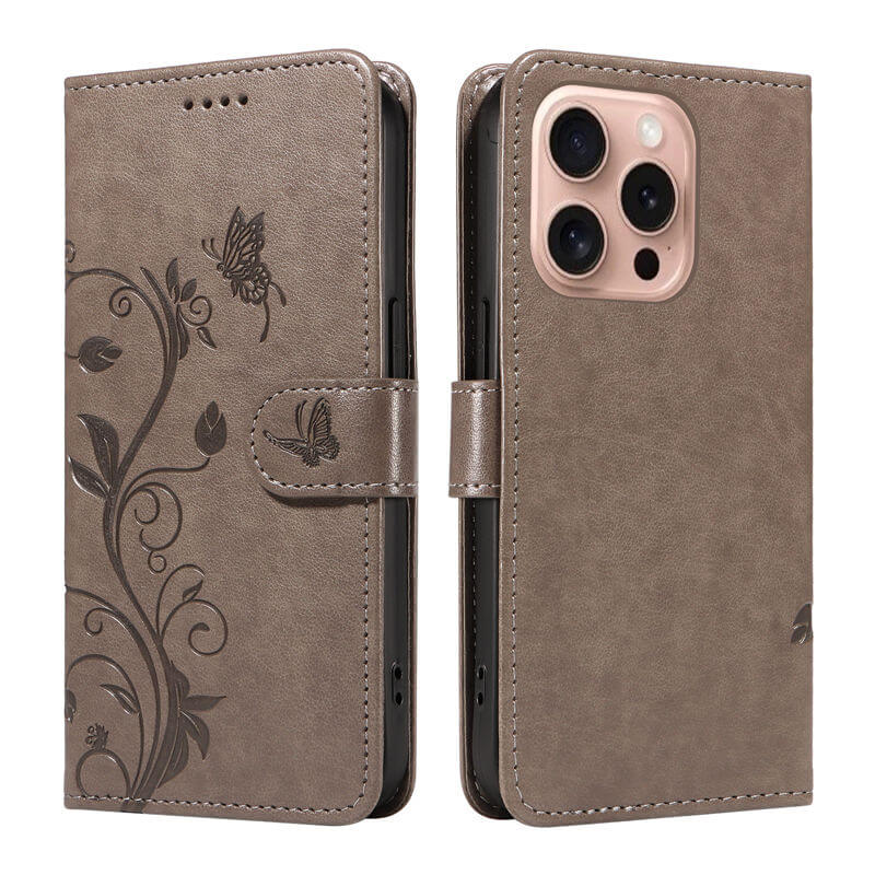 For iPhone 16 Pro Apricot Blossom Embossed Pattern Wallet Case