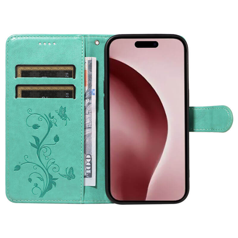 For iPhone 16 Pro Max Apricot Blossom Embossed Pattern Wallet Case