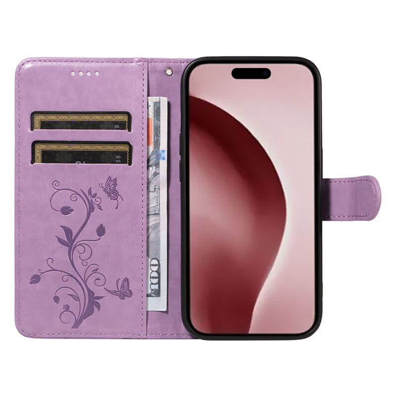 For iPhone 16 Pro Apricot Blossom Embossed Pattern Wallet Case