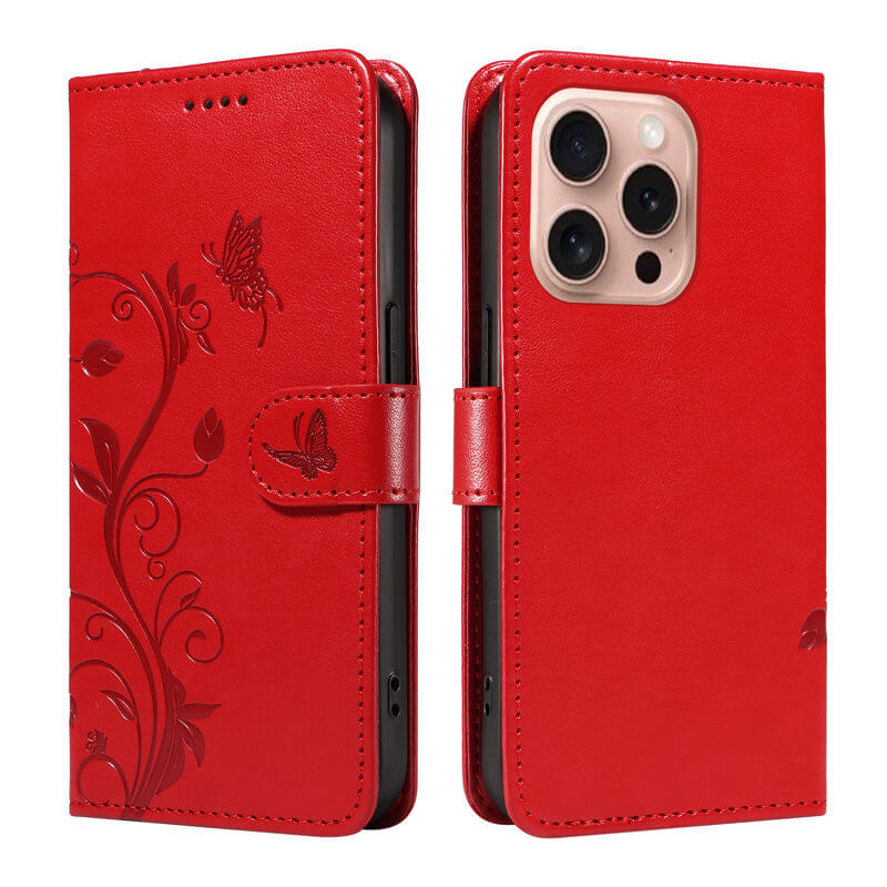 For iPhone 16 Pro Max Apricot Blossom Embossed Pattern Wallet Case