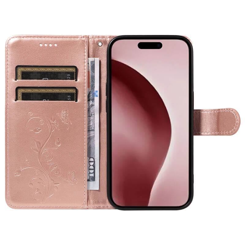 For iPhone 16 Pro Max Apricot Blossom Embossed Pattern Wallet Case