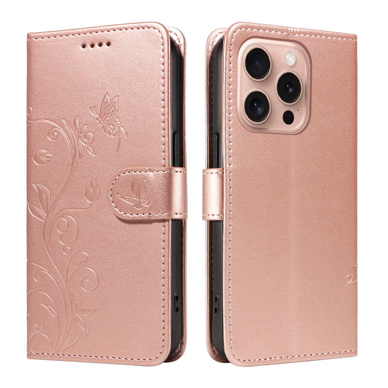 For iPhone 16 Pro Apricot Blossom Embossed Pattern Wallet Case