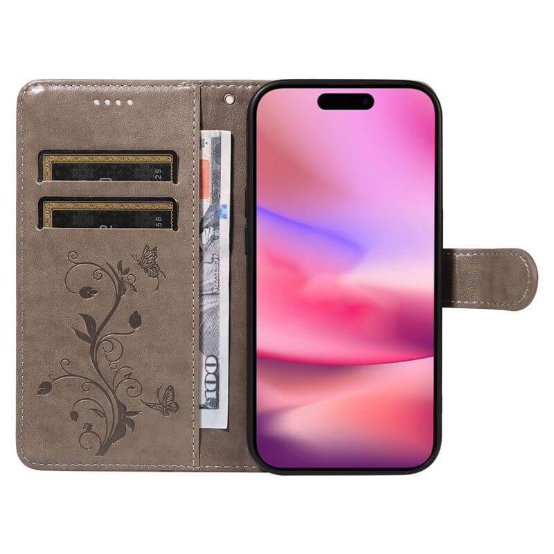 For iPhone 16 Apricot Blossom Embossed Pattern Wallet Case