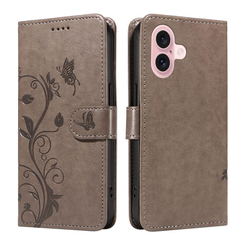 For iPhone 16 Apricot Blossom Embossed Pattern Wallet Case