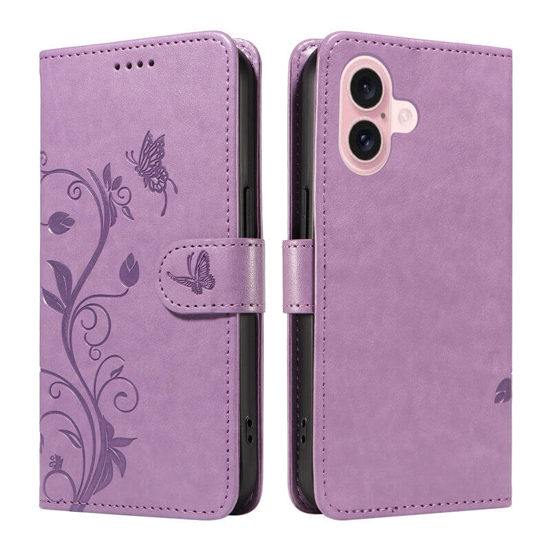 For iPhone 16 Apricot Blossom Embossed Pattern Wallet Case