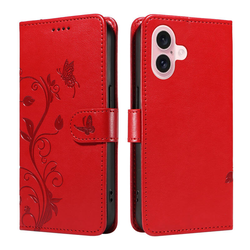 For iPhone 16 Apricot Blossom Embossed Pattern Wallet Case