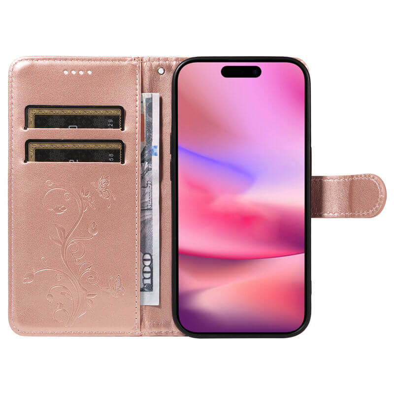 For iPhone 16 Apricot Blossom Embossed Pattern Wallet Case