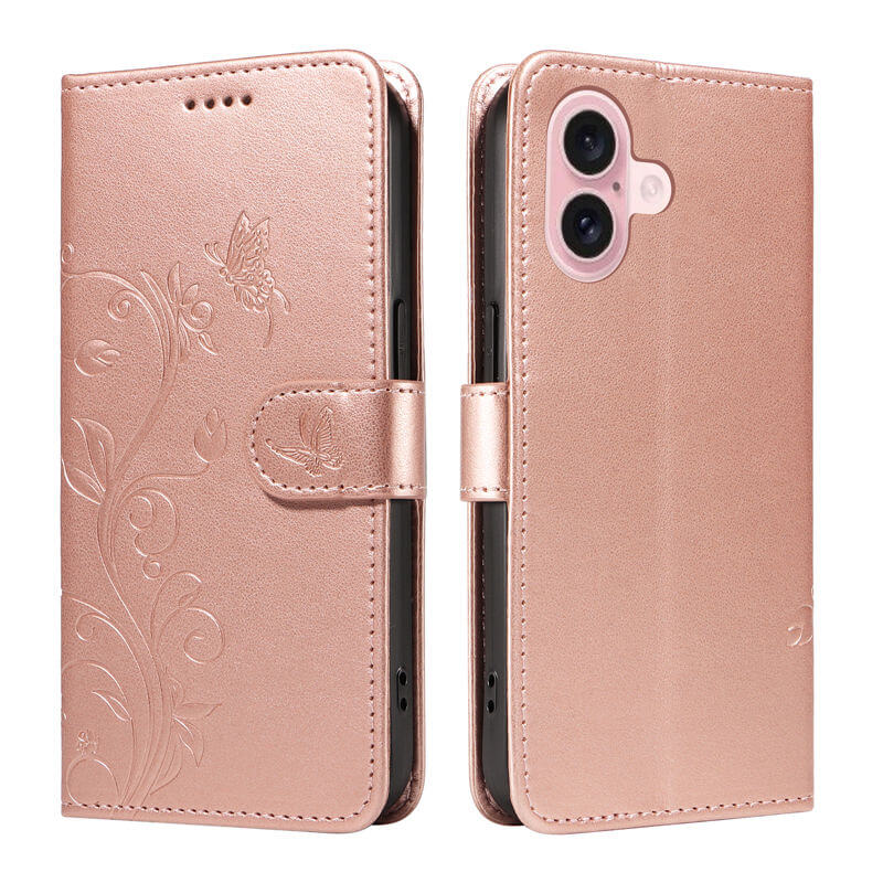 For iPhone 16 Apricot Blossom Embossed Pattern Wallet Case