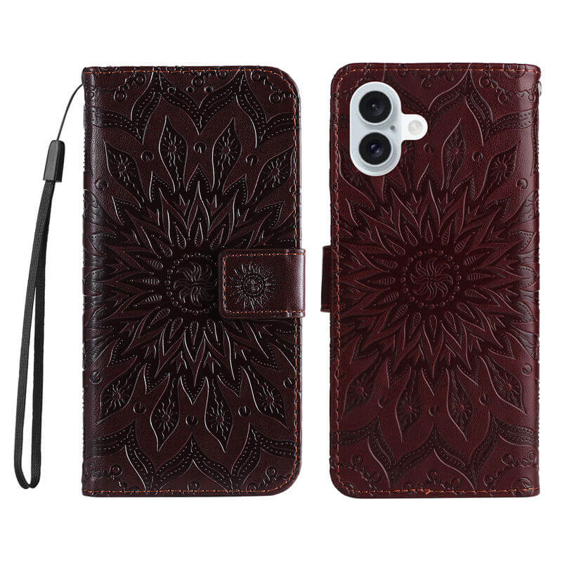 For iPhone 16 Plus Apricot Blossom Embossed Pattern Wallet Case