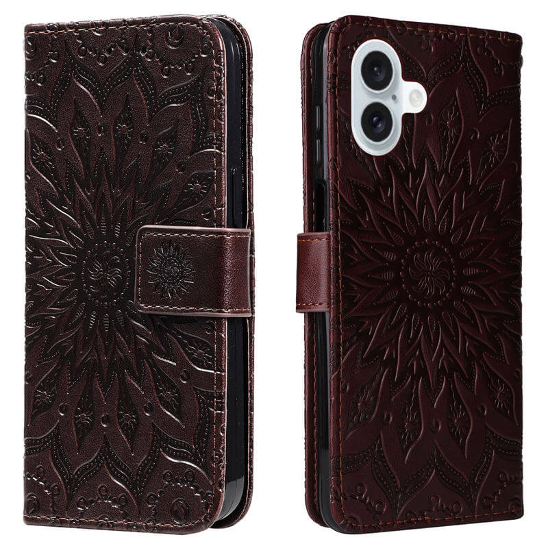 For iPhone 16 Plus Apricot Blossom Embossed Pattern Wallet Case