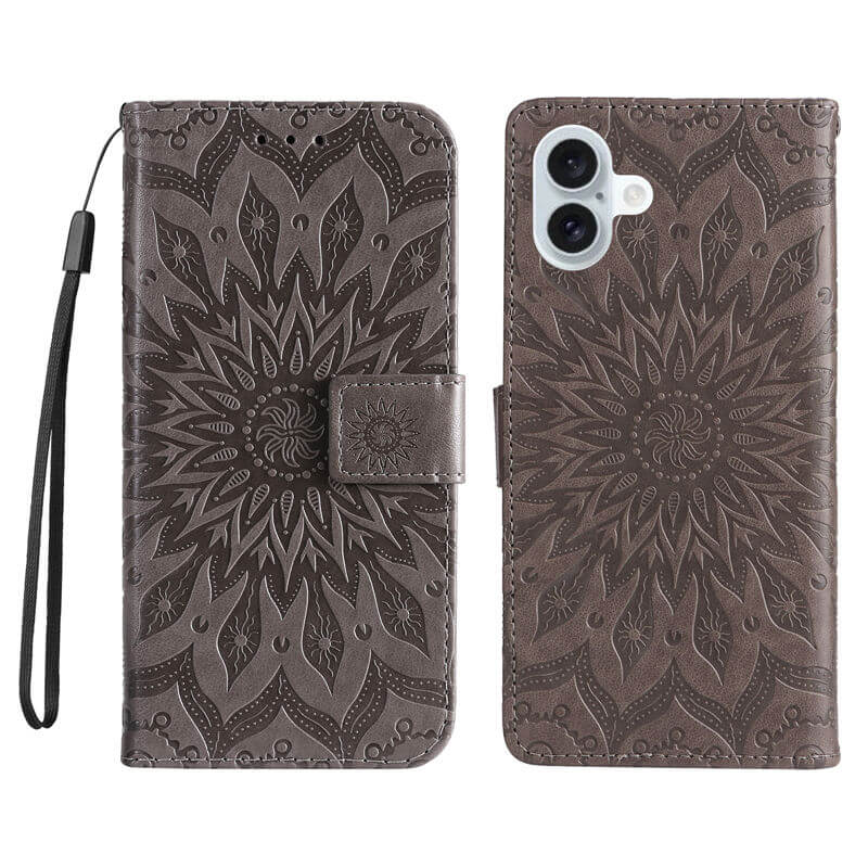 For iPhone 16 Plus Apricot Blossom Embossed Pattern Wallet Case