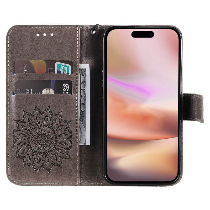 For iPhone 16 Plus Apricot Blossom Embossed Pattern Wallet Case