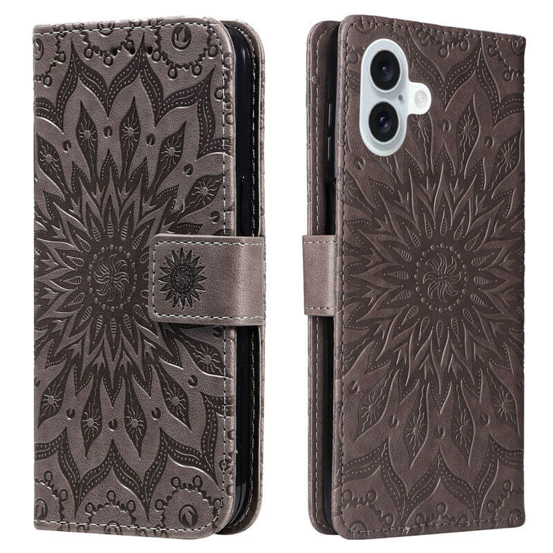 For iPhone 16 Plus Apricot Blossom Embossed Pattern Wallet Case