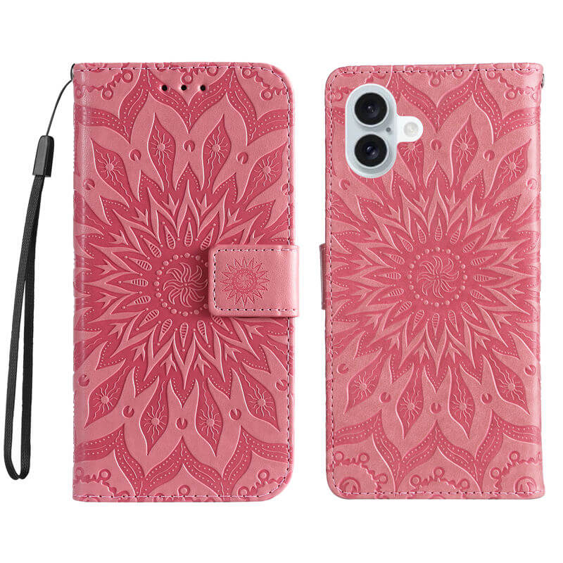 For iPhone 16 Plus Apricot Blossom Embossed Pattern Wallet Case