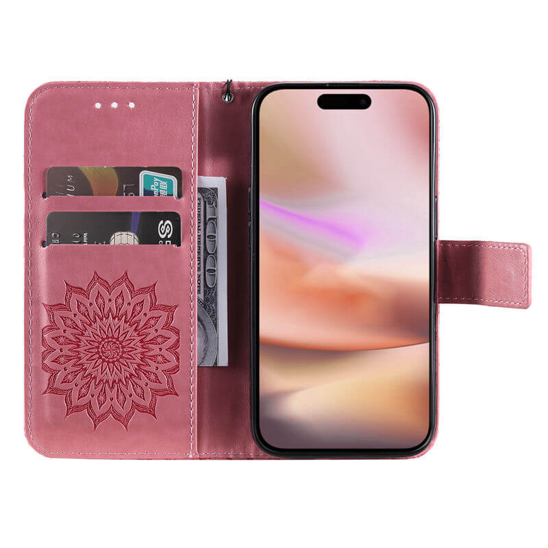 For iPhone 16 Plus Apricot Blossom Embossed Pattern Wallet Case