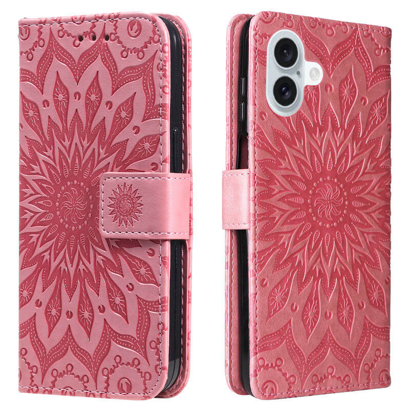 For iPhone 16 Plus Apricot Blossom Embossed Pattern Wallet Case