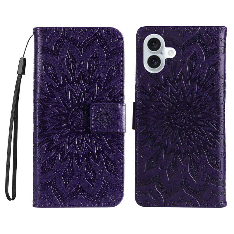 For iPhone 16 Plus Apricot Blossom Embossed Pattern Wallet Case