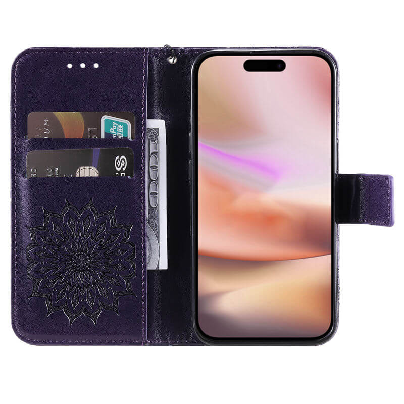 For iPhone 16 Plus Apricot Blossom Embossed Pattern Wallet Case