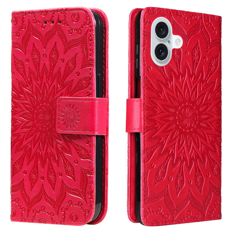 For iPhone 16 Plus Apricot Blossom Embossed Pattern Wallet Case