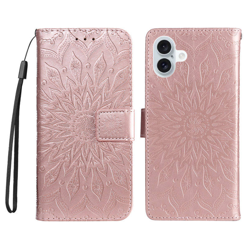 For iPhone 16 Plus Apricot Blossom Embossed Pattern Wallet Case