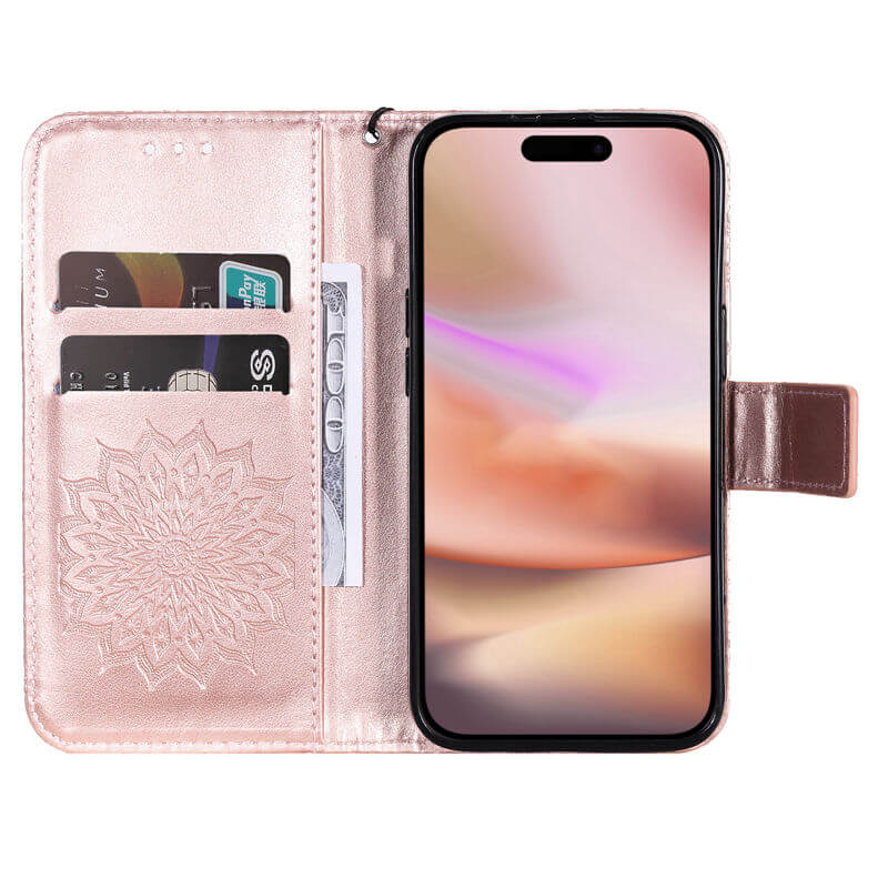 For iPhone 16 Plus Apricot Blossom Embossed Pattern Wallet Case