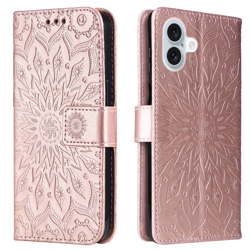 For iPhone 16 Plus Apricot Blossom Embossed Pattern Wallet Case