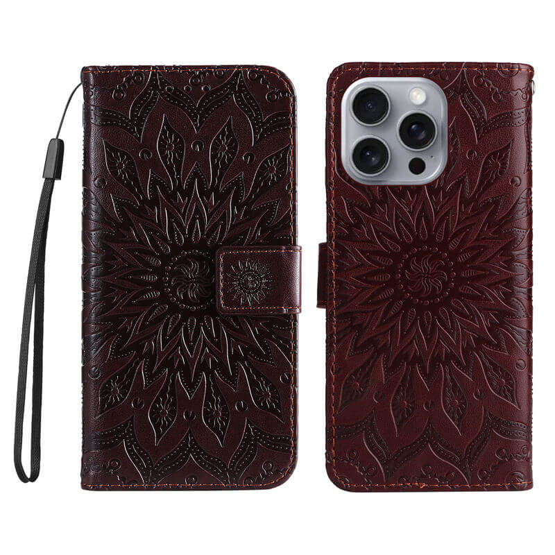 For iPhone 16 Pro Max Apricot Blossom Embossed Pattern Wallet Case