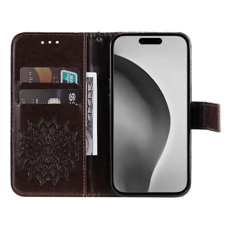 For iPhone 16 Pro Max Apricot Blossom Embossed Pattern Wallet Case