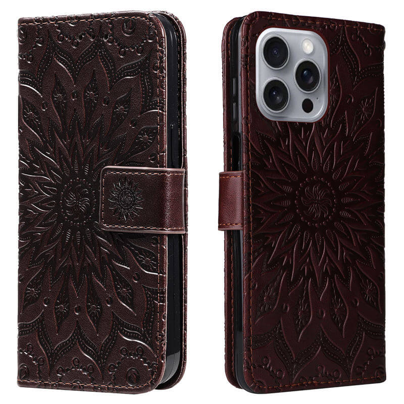 For iPhone 16 Pro Max Apricot Blossom Embossed Pattern Wallet Case