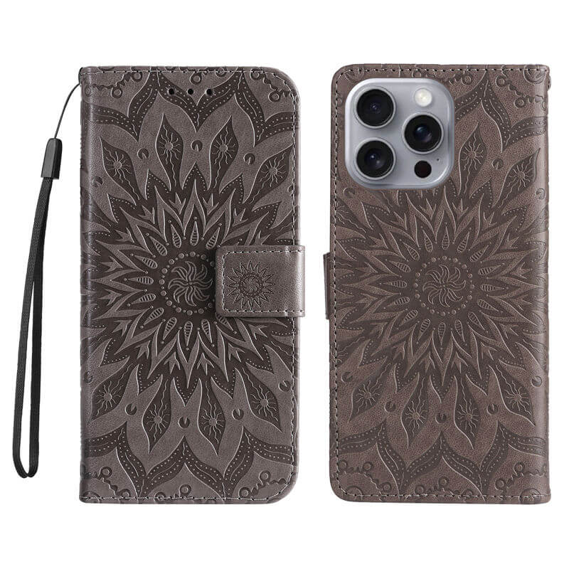 For iPhone 16 Pro Max Apricot Blossom Embossed Pattern Wallet Case