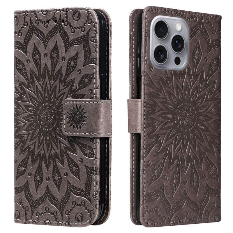 For iPhone 16 Pro Max Apricot Blossom Embossed Pattern Wallet Case