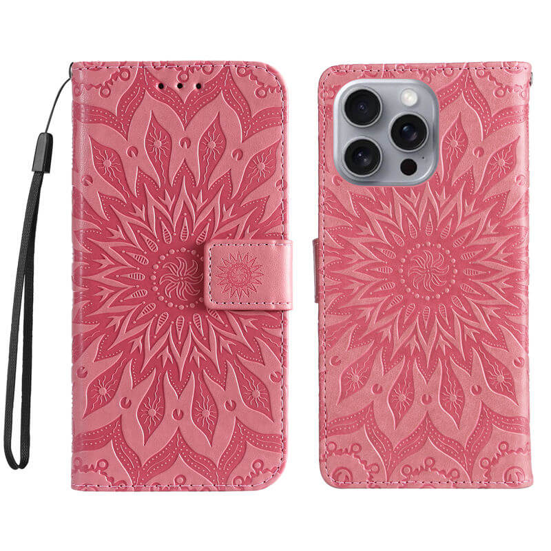 For iPhone 16 Pro Max Apricot Blossom Embossed Pattern Wallet Case