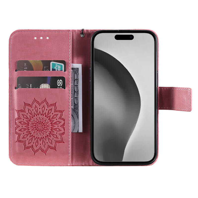 For iPhone 16 Pro Max Apricot Blossom Embossed Pattern Wallet Case