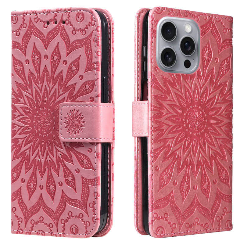 For iPhone 16 Pro Max Apricot Blossom Embossed Pattern Wallet Case