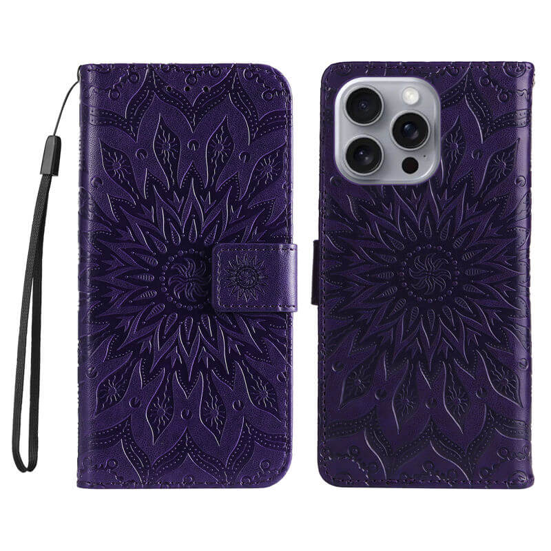 For iPhone 16 Pro Max Apricot Blossom Embossed Pattern Wallet Case