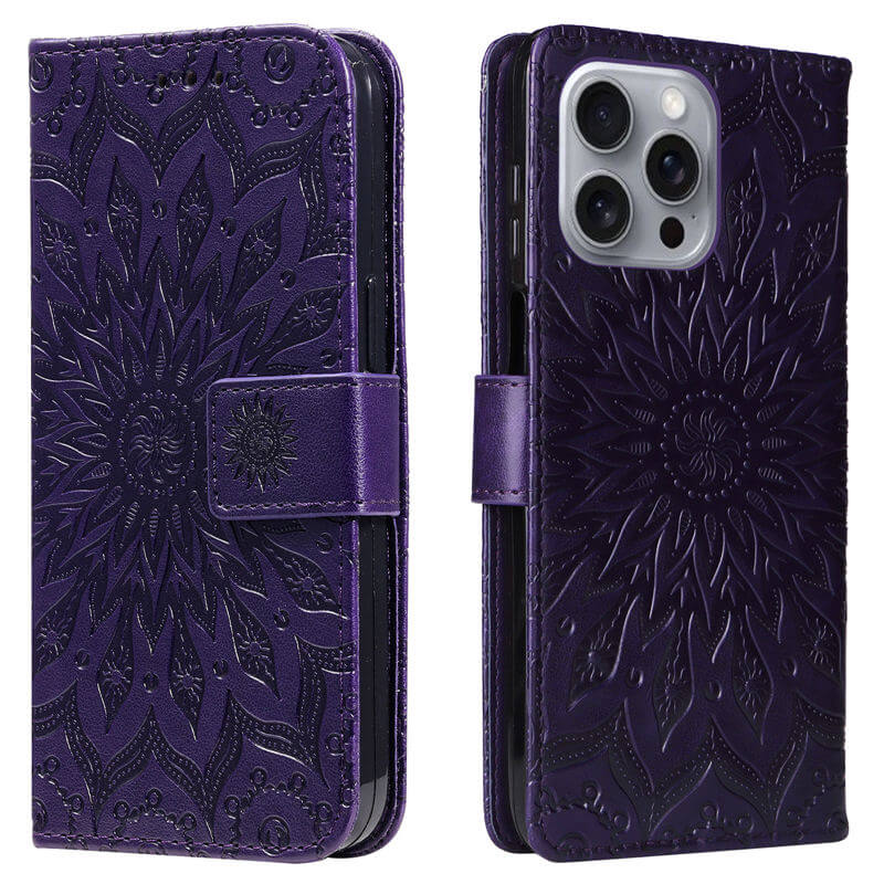 For iPhone 16 Pro Max Apricot Blossom Embossed Pattern Wallet Case