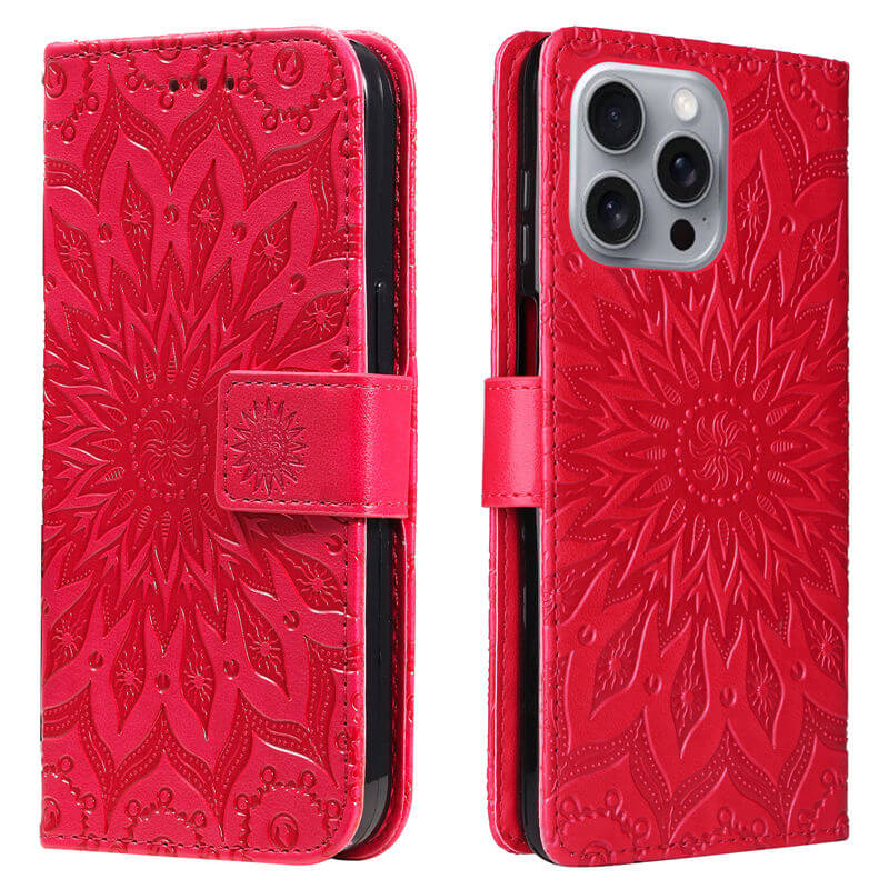 For iPhone 16 Pro Max Apricot Blossom Embossed Pattern Wallet Case