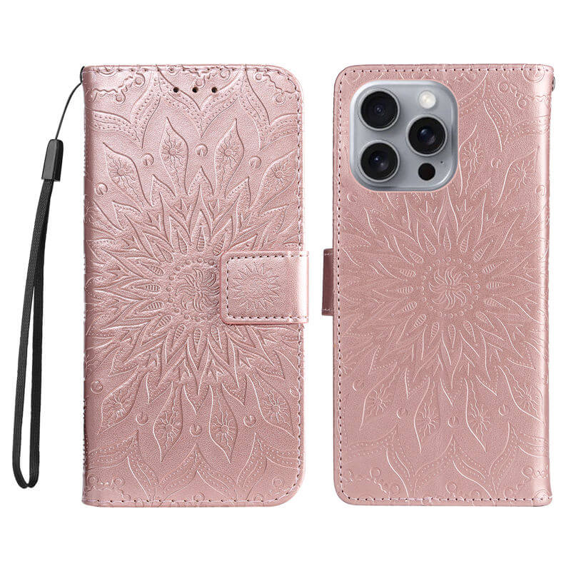 For iPhone 16 Pro Max Apricot Blossom Embossed Pattern Wallet Case