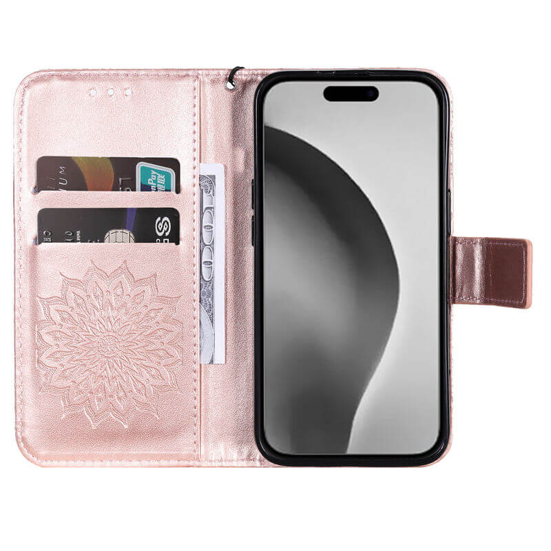 For iPhone 16 Pro Max Apricot Blossom Embossed Pattern Wallet Case