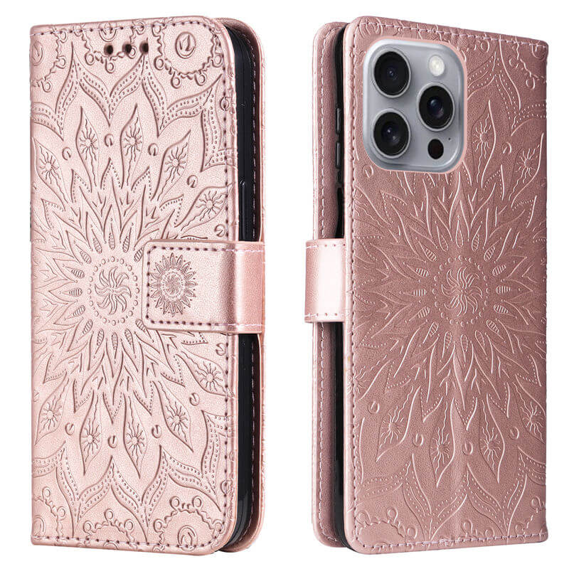 For iPhone 16 Pro Max Apricot Blossom Embossed Pattern Wallet Case