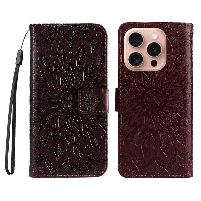 For iPhone 16 Pro Apricot Blossom Embossed Pattern Wallet Case