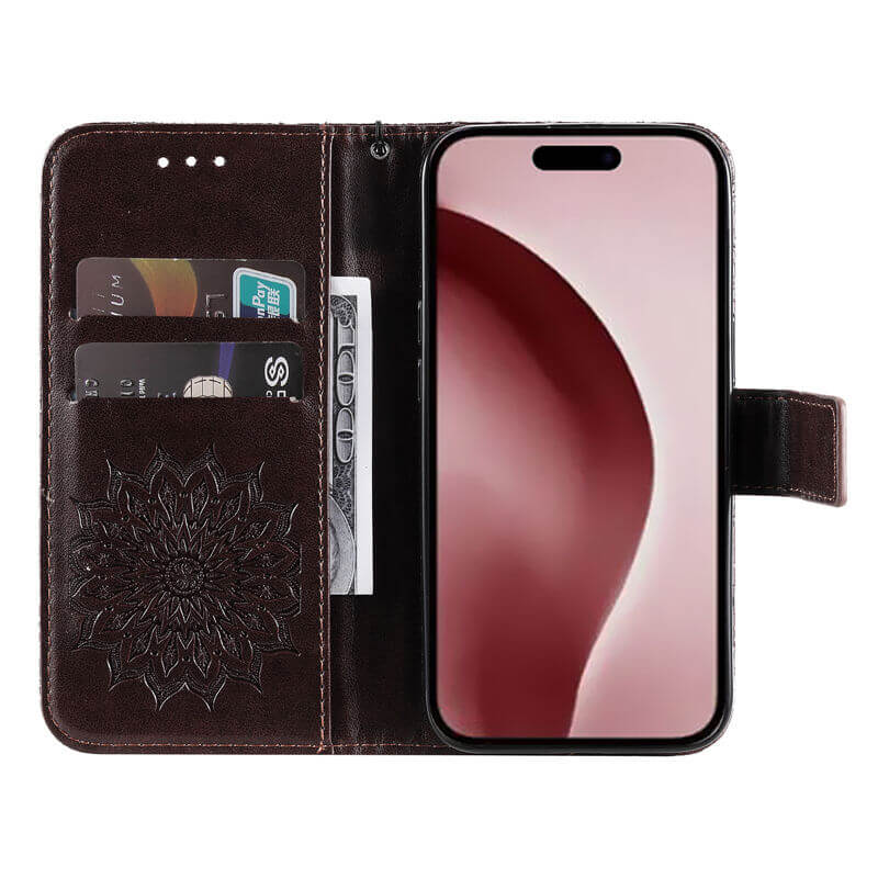 For iPhone 16 Pro Apricot Blossom Embossed Pattern Wallet Case