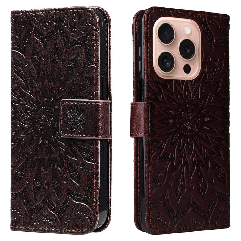 For iPhone 16 Pro Apricot Blossom Embossed Pattern Wallet Case